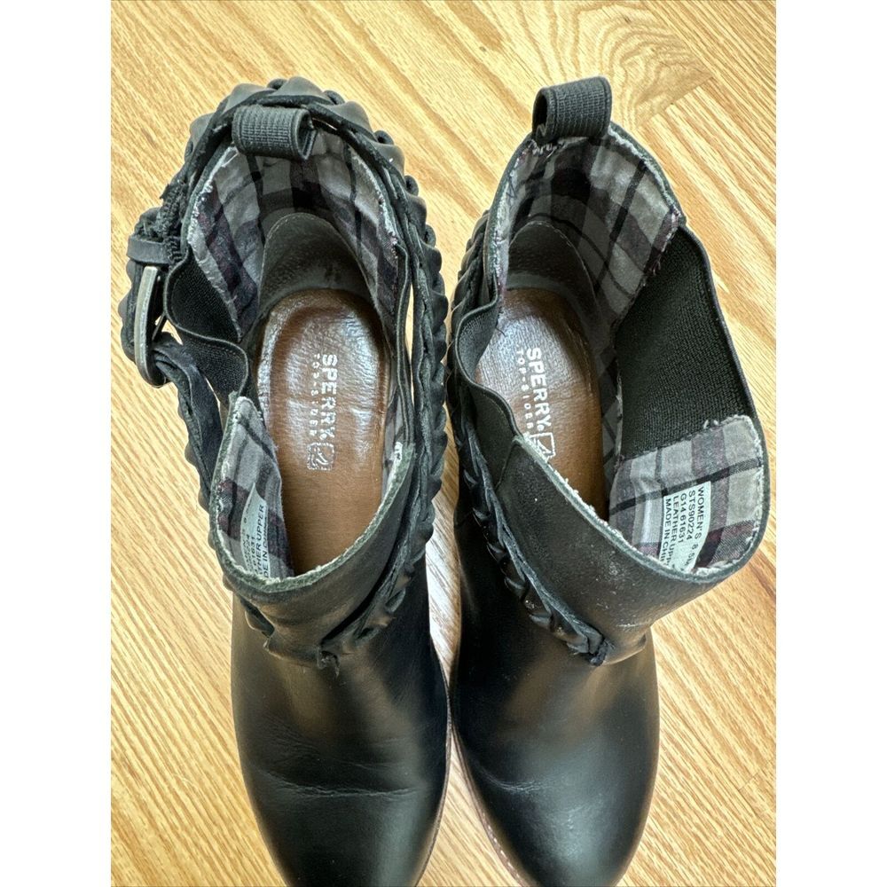 Sperry Liberty Chelsea Boots Leather Braided Strap Booties Black Size 8.5 M - Picture 12 of 15